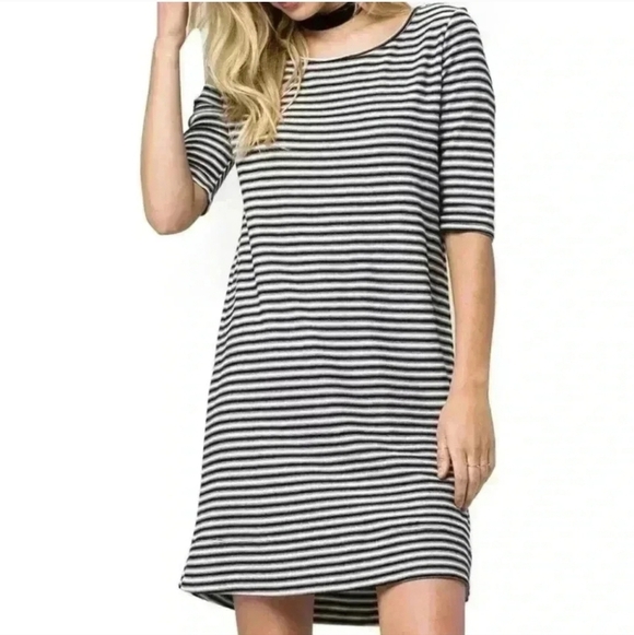 We The Free Dress Free People Striped Frenchie Tee Black and White Dress Sz SP - Picture 3 of 15